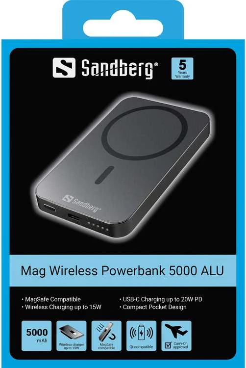 Sandberg Magnet Wireless Powerbank 5000 ALU