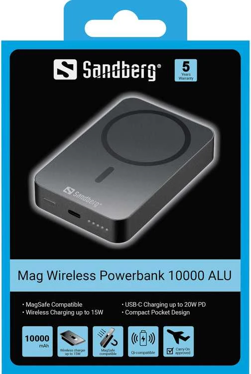 Sandberg Magnet Wireless Powerbank 10000 ALU