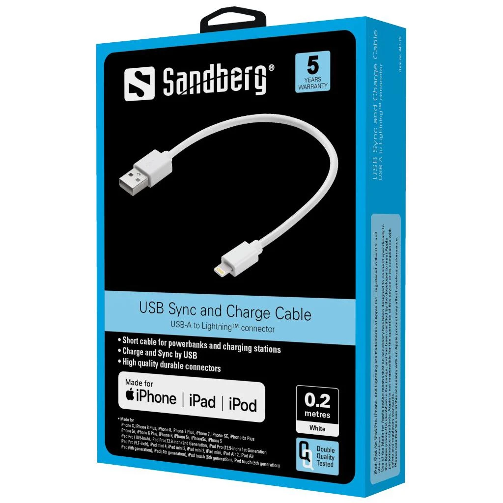 Sandberg USB>Lightning MFI 0,2m Balta