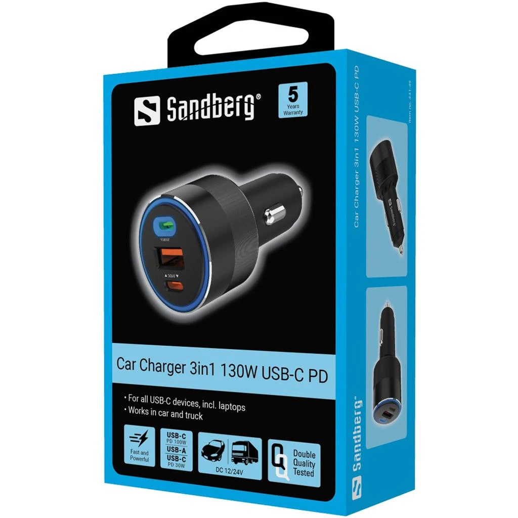 Sandberg automobilinis įkroviklis 3in1 130W USB-C PD