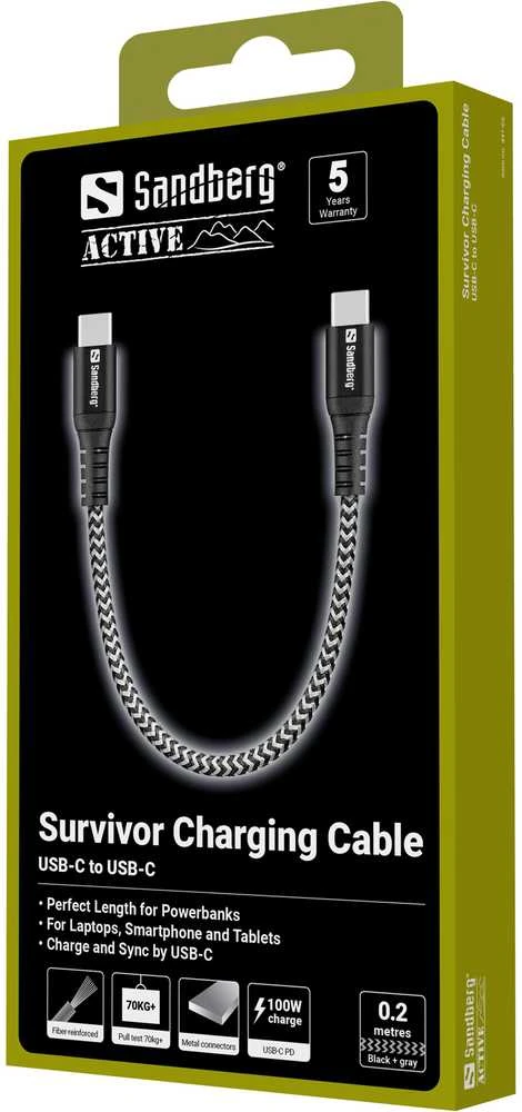 Sandberg USB-C laidas 0,2 m, 100 W