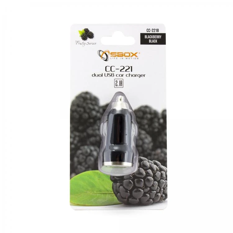 Sbox CC-221B Dual USB automobilinis įkroviklis CC-221B juodos spalvosberry juodos spalvos