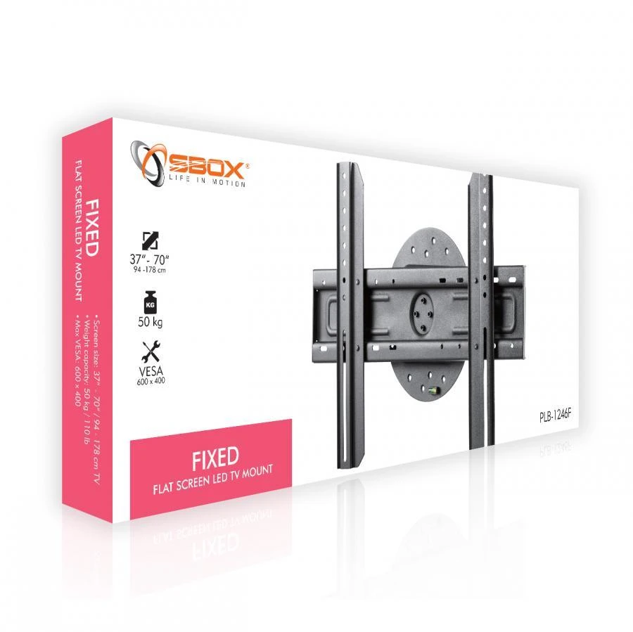 Sbox PLB-1246F fiksuotas plokščio ekrano LED televizoriaus laikiklis 37"-70" 50kg