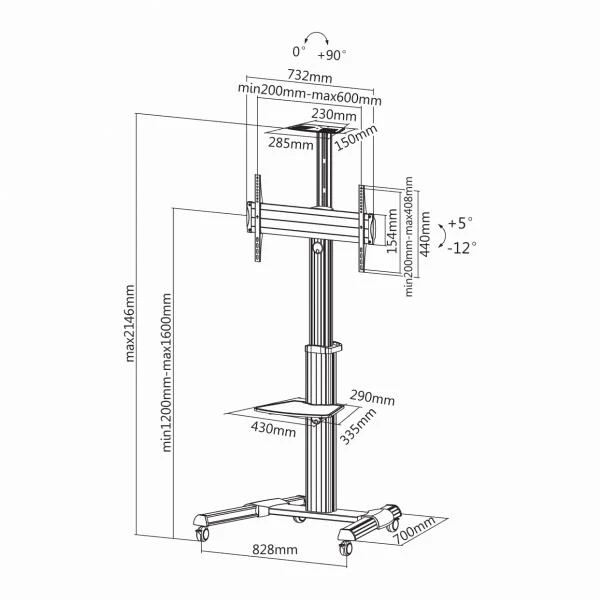 Laikiklis Sbox grindų vežimėlio LED TV stovas FS-446
