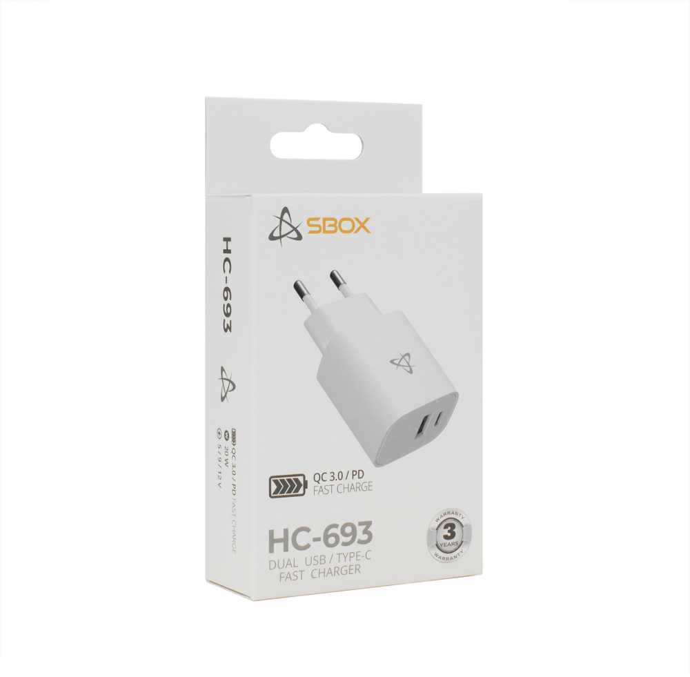 Sbox HC-693 USB namų įkroviklis 20 W, baltas