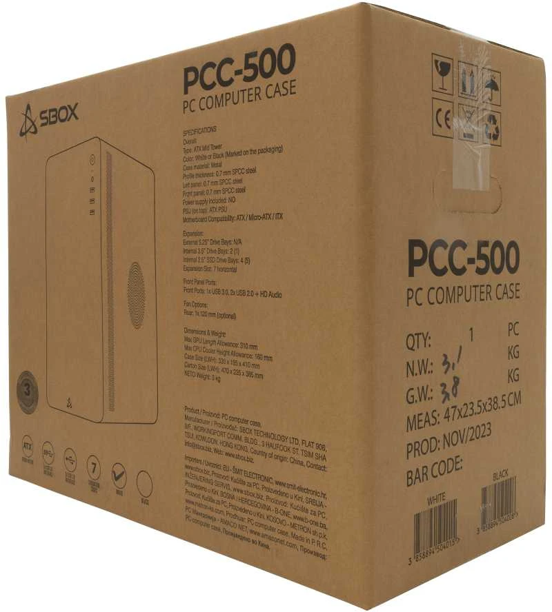 Sbox PCC-500 Baltas ATX