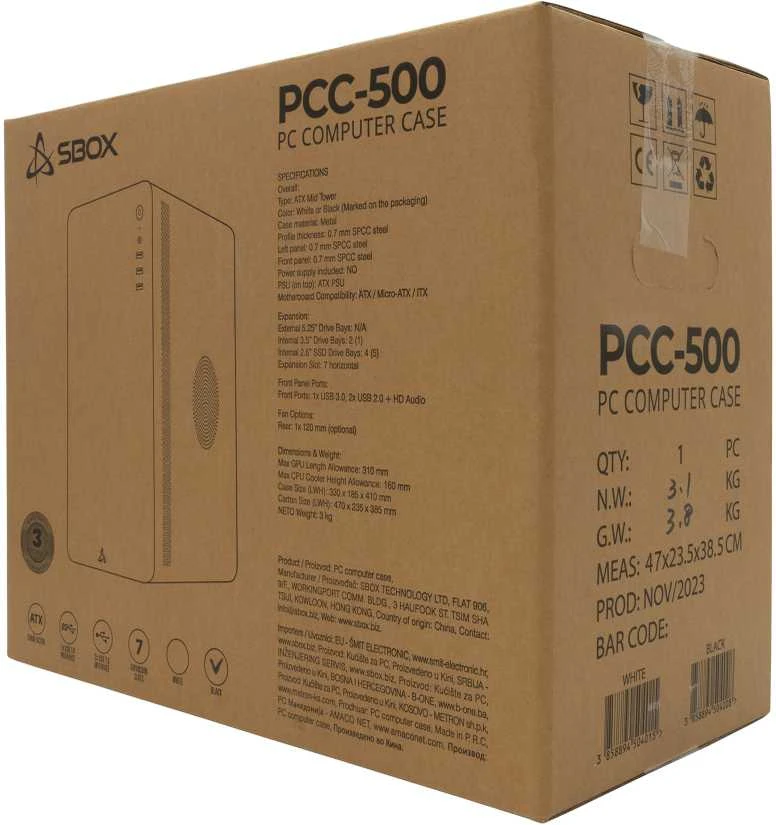 Sbox PCC-500 Juodas ATX