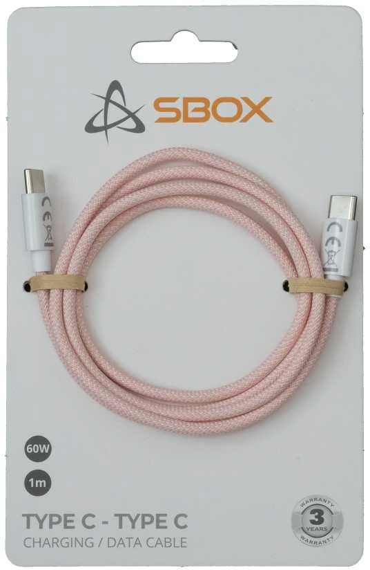 Sbox Rožinis pintas USB-C į USB-C kabelis, 1 m