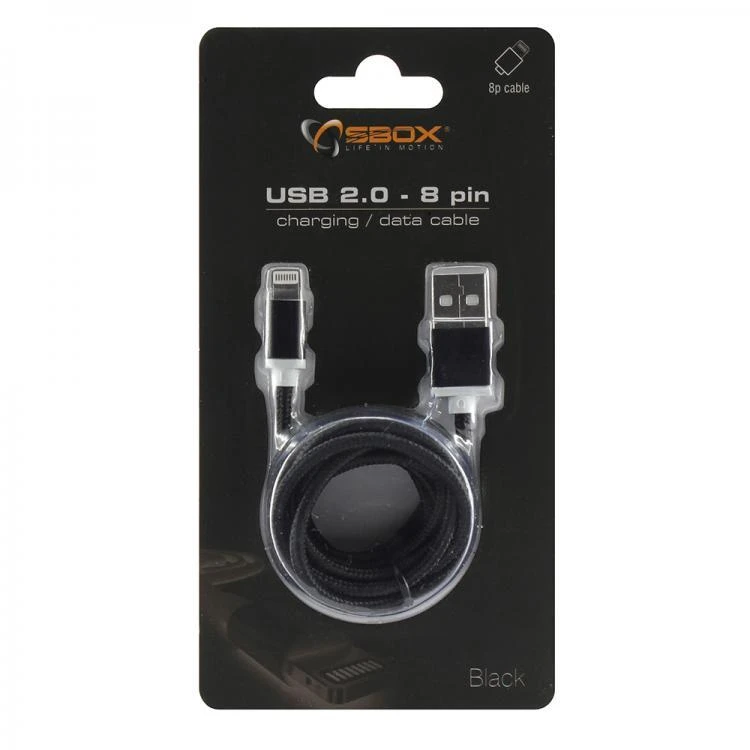 Sbox Technology Sbox IPH7-B USB 2.0 8 Pin juodos spalvos
