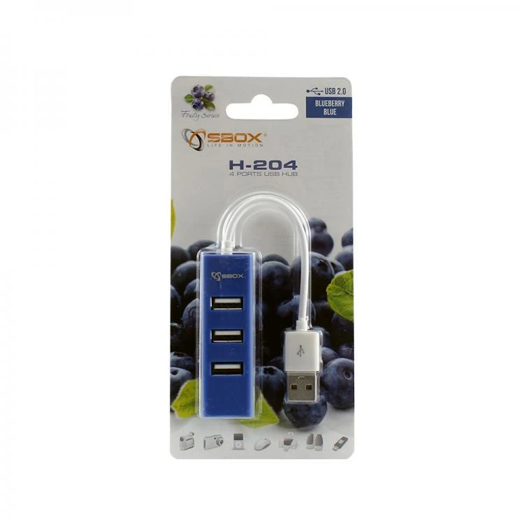 Sbox H-204 USB 4 Ports USB HUB Blueberry Mėlyna