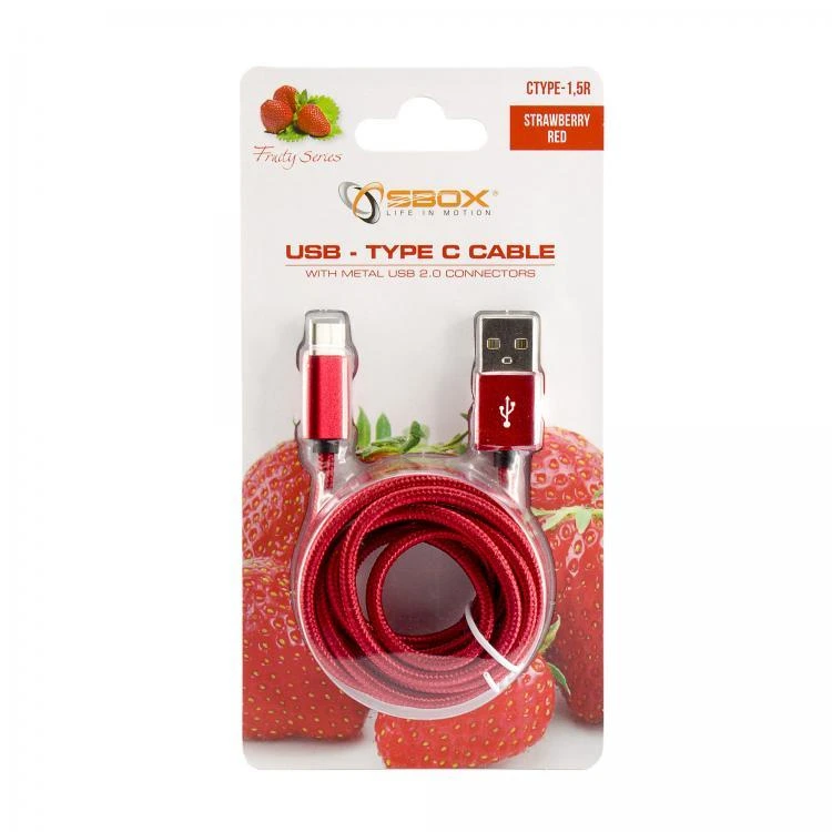 Sbox Technology Sbox USB->Type-C M/M 1.5m CTYPE-1.5R Strawberry raudonos spalvos