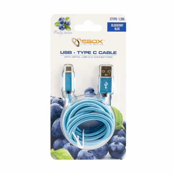 Sbox USB->Type C M/M 1.5m USB-TYPEC-15BL fruity mėlynas