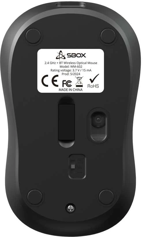SBOX Belaidė pelė, 4D, 1600 DPI, Rechargeable Baterija, Juodas (WM-602B)