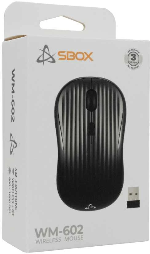 SBOX Belaidė pelė, 4D, 1600 DPI, Rechargeable Baterija, Juodas (WM-602B)