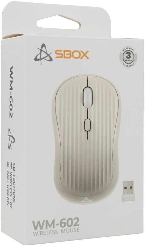 SBOX Belaidė pelė, 4D, 1600 DPI, Rechargeable Baterija, rusvai gelsvas (WM-602BE)