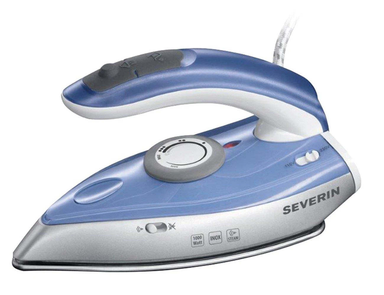 Severin Travel Garų lygintuvas BA 3234 Sidabrinis/Mėlyna, 1000 W, With cord, Auto power off, Vertical steam function, Vanduo tank capacity 50 ml