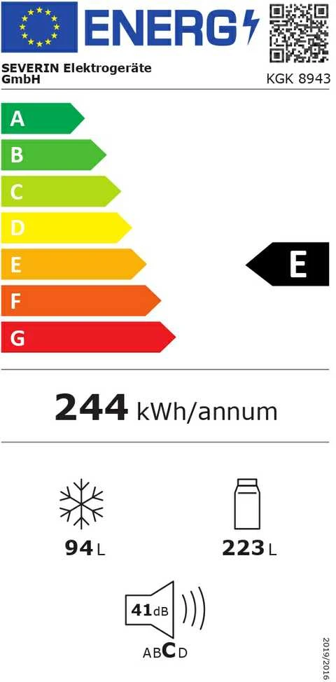 Šaldytuvas Severin KGK 8943 A++, 317L (223/94), Griffmulde, Elektronische Steuerung
