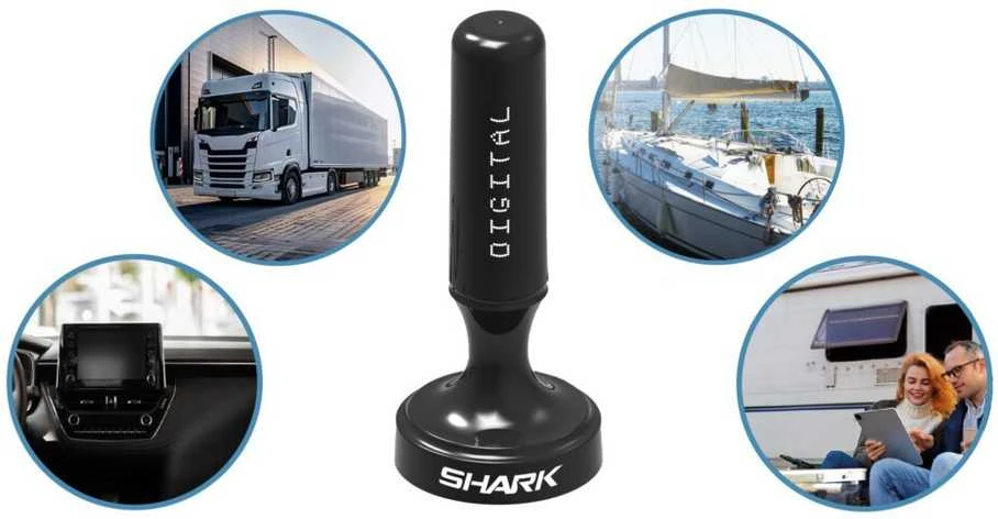 Shark SHA301CAR aktyvi antena su pritaikymo pavyzdžiais