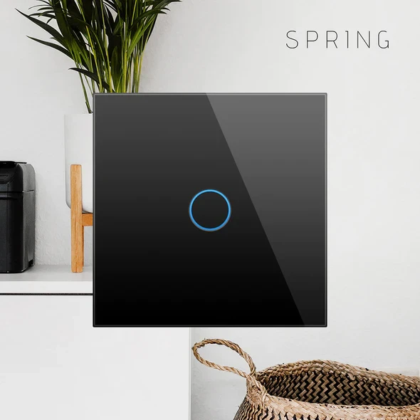 Spring Spyruoklinis dviejų grupių, vienos krypties jutiklinis Wi-Fi jungiklis (juodas, stiklinis)