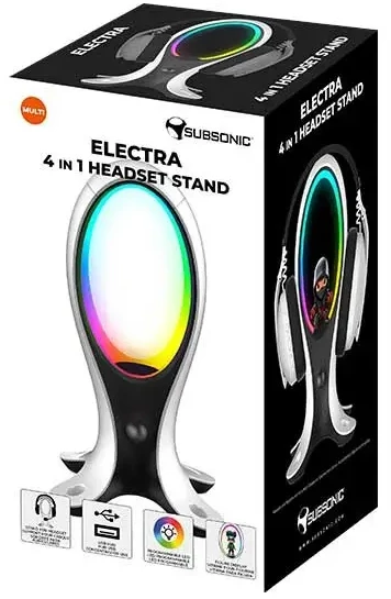 Subsonic Electra 4 in 1 žaidimų ausinių stovas su RGB lempa ir USB šakotuvu
