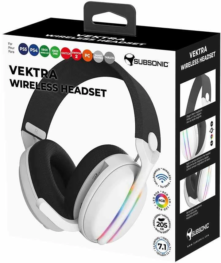 Belaidės ausinės su mikrofonu Subsonic Vektra, baltos