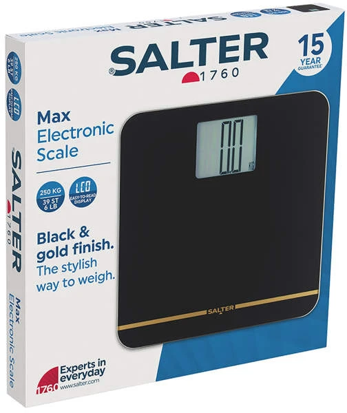 Salter 9075 BGFEU12 Max elektroninės vonios svarstyklės, Juodas/Auksinės