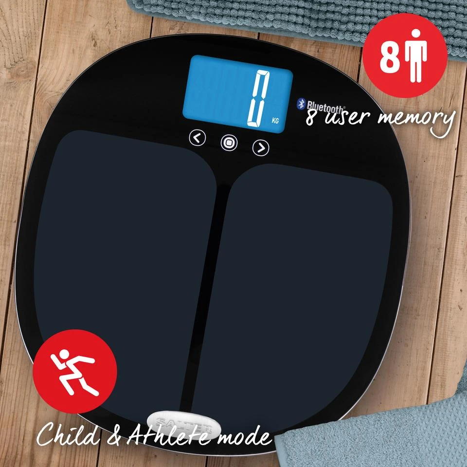 Salter 9192 BK3R Curve Bluetooth išmaniosios vonios svarstyklės, juodos