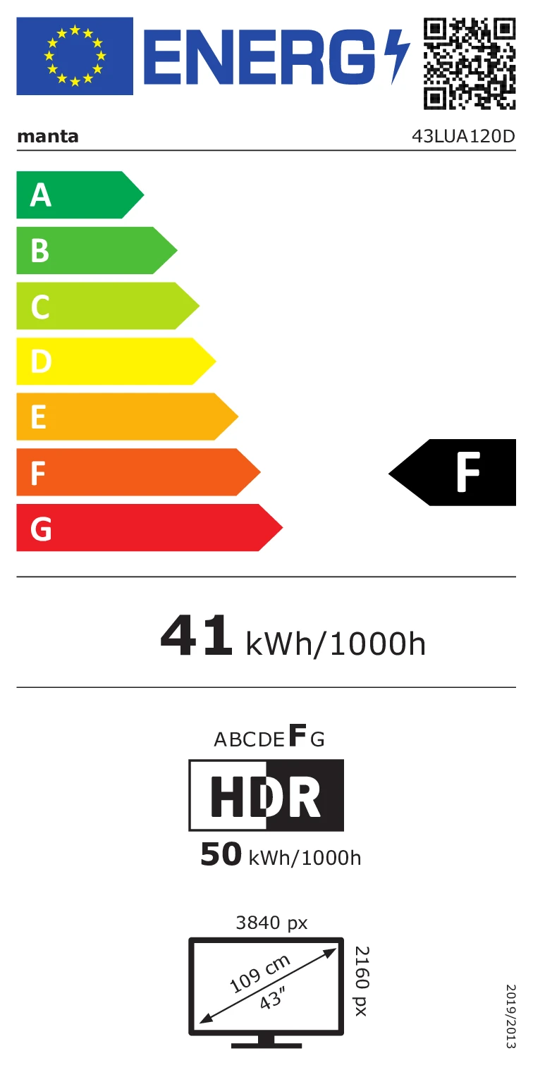 Televizorius Manta 43LUA120D 43 colių LED 4K UHD DVB-T2 išmanusis televizorius