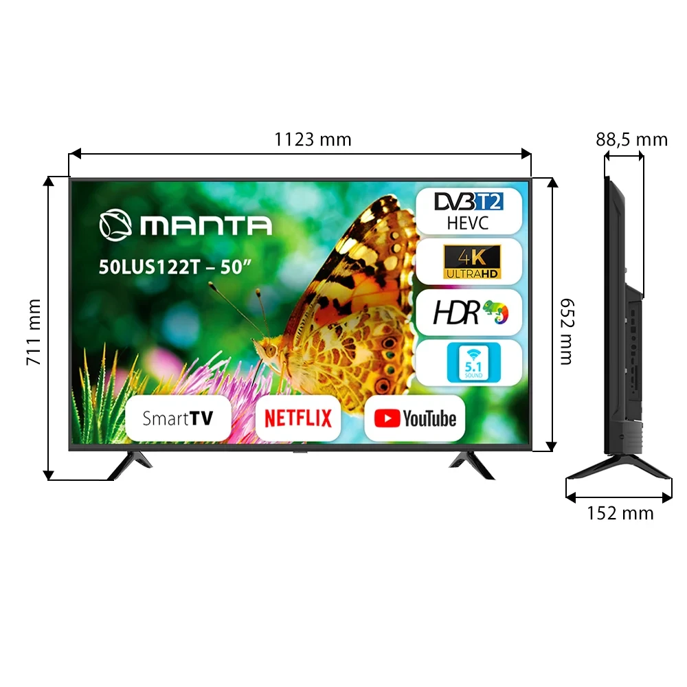 Televizorius „Manta 50LUS122T“ 50 colių UHD išmanusis DVB-T2 HEVC/H.265 LED televizorius