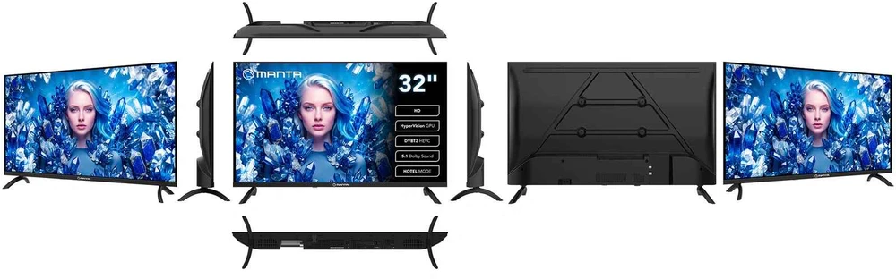 Televizorius Manta MATV002LHN32 32" LED HD TV with S2 Imtuvas, DVBT2, HEVC/265, USB, ARC, HDMI, CI+, Slim Design, B