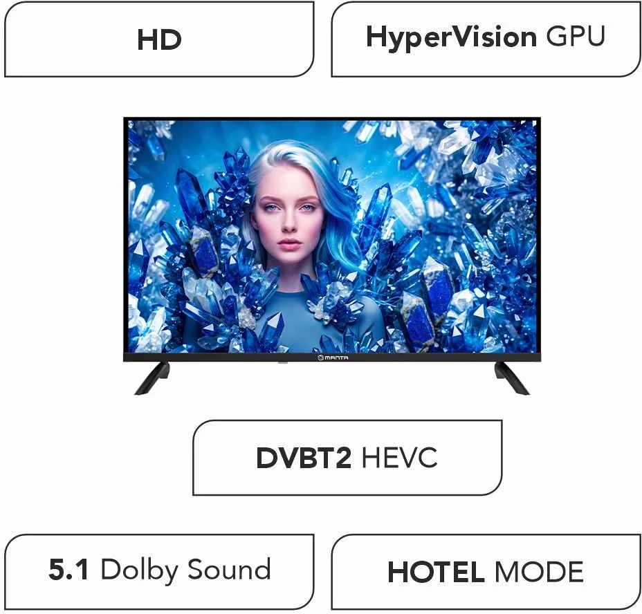 Televizorius Manta MATV002LHN32 32" LED HD TV with S2 Imtuvas, DVBT2, HEVC/265, USB, ARC, HDMI, CI+, Slim Design, B
