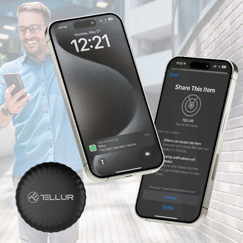 Tellur tracker ANTI-LOST Coin juodas (single pack)
