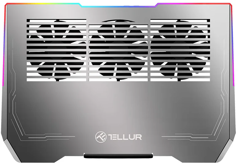 „Tellur“ nešiojamojo kompiuterio aušintuvas, 17 dydžio, 3 ventiliatoriai, RGB LED, USB, USB-C, aliuminio pilkos spalvos