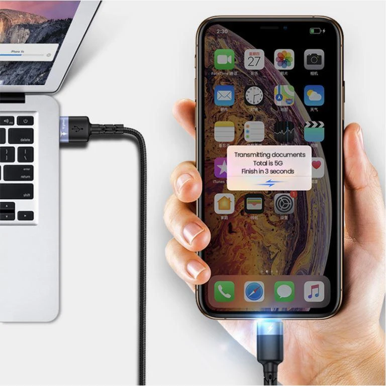 Tellur Data cable USB į Lightning LED, Nylon Braided, 1.2m juodos spalvos