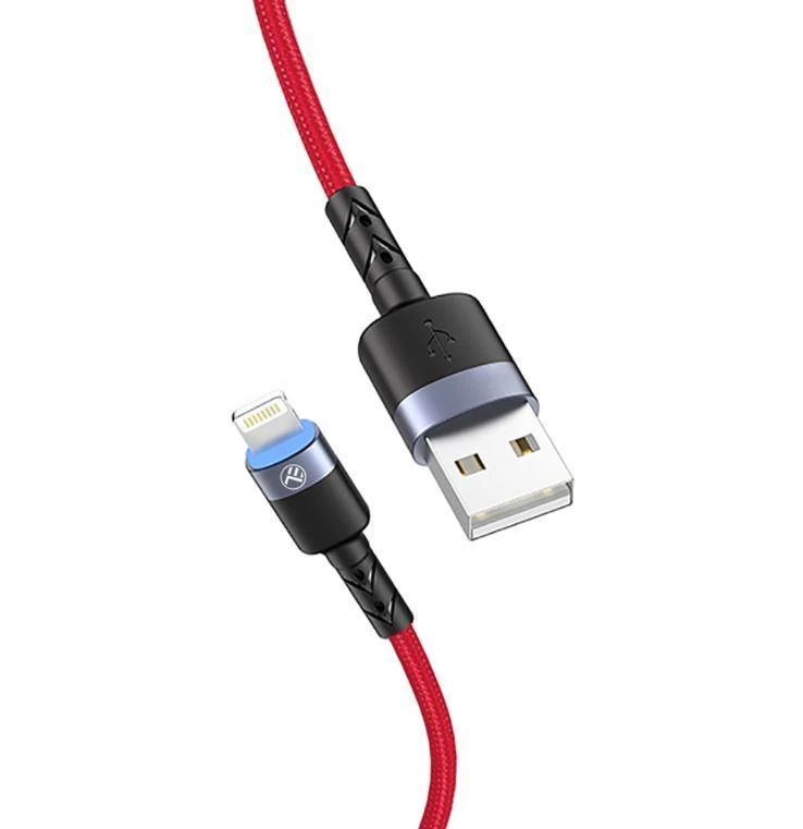 Tellur USB–Lightning kabelis su LED apšvietimu, 1,2 m, raudonas