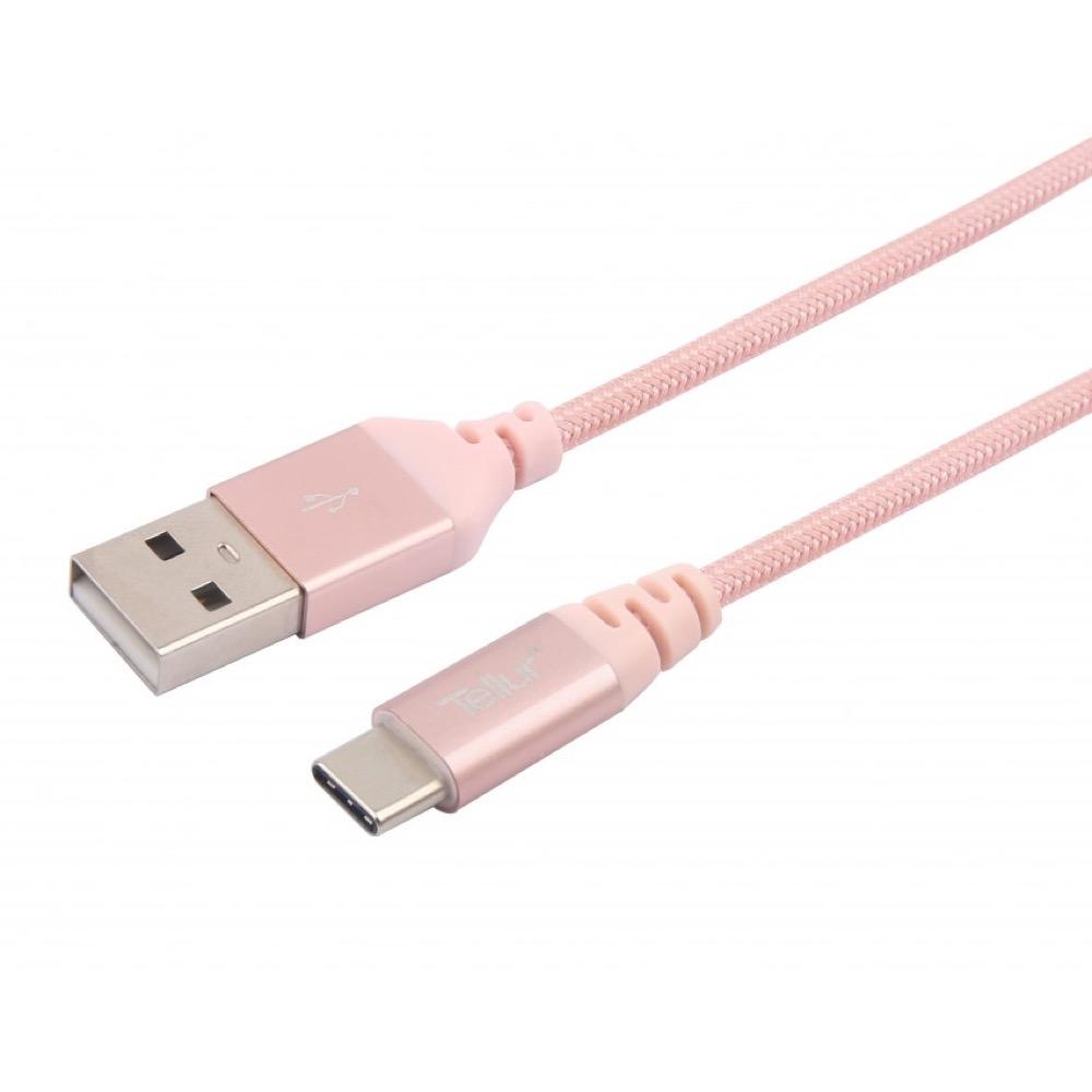 Tellur USB-A–USB-C duomenų kabelis, 3A, 1 m, „Rose Gold“