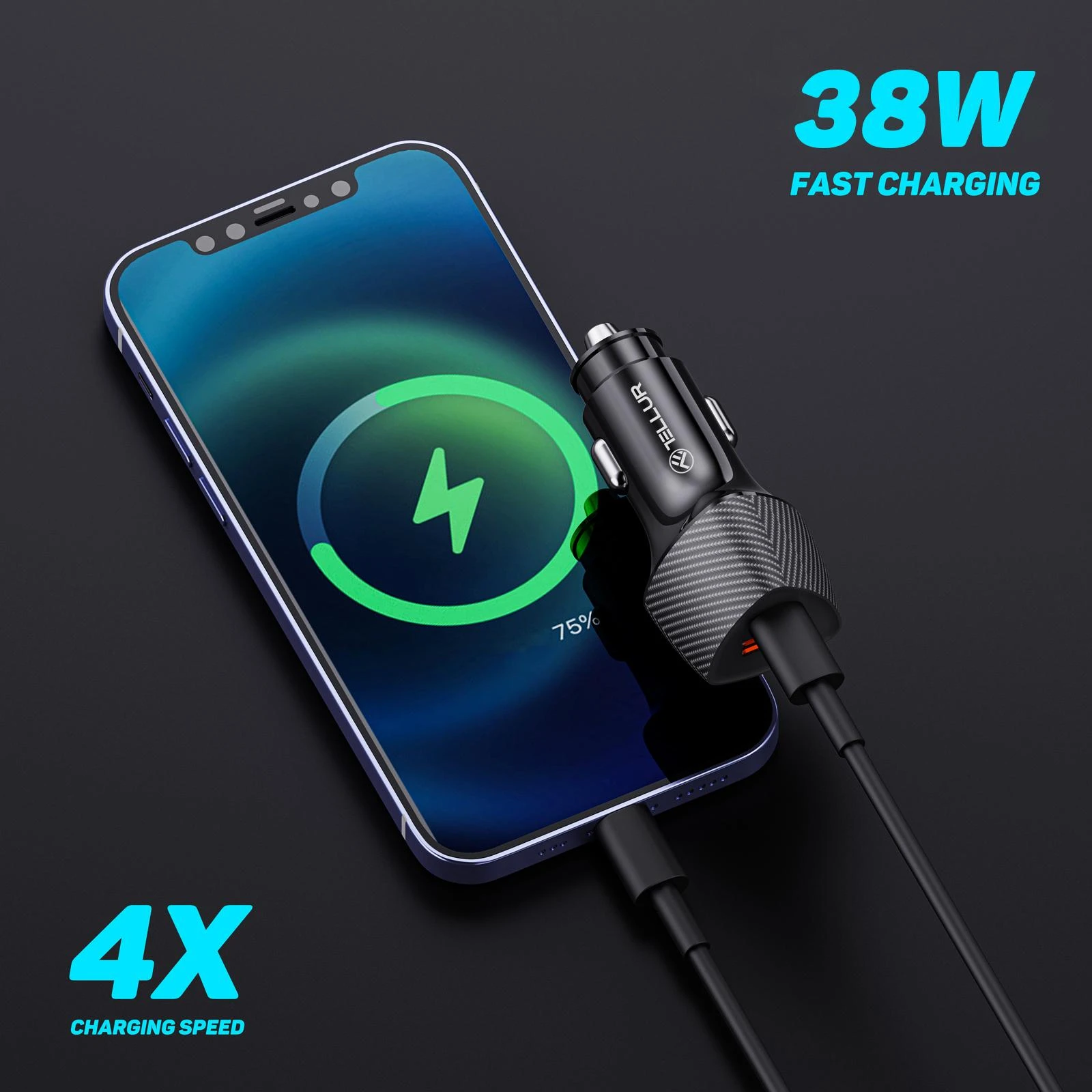 Tellur FCC10 car charger 38W, 6A (PD20W + QC3.0) juodas