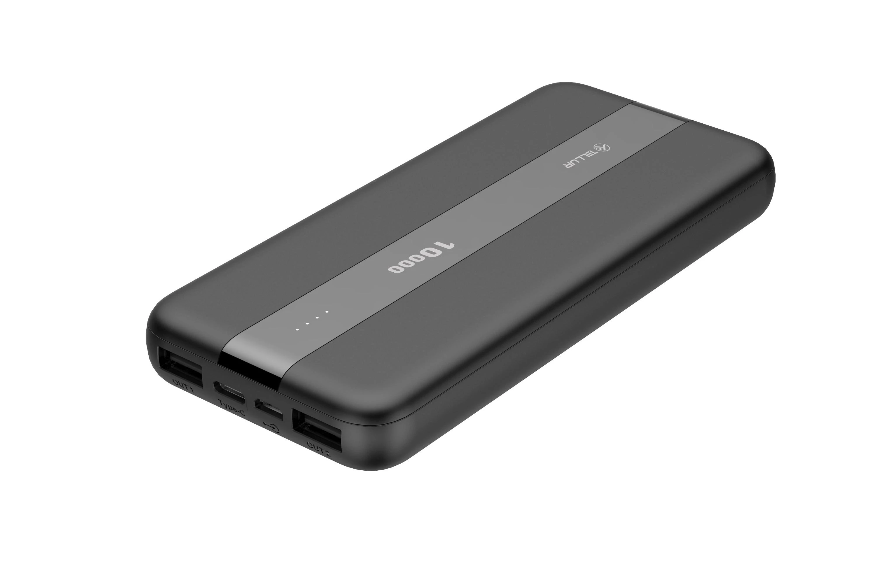 Tellur PBC103 10000mAh išorinė baterija, 2xUSB+Type-C+MicroUSB, juodas