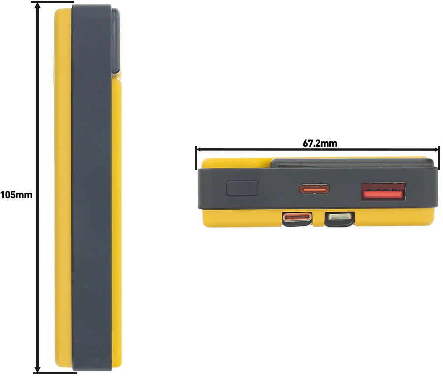 Tellur Geltonas 10 000 mAh power bankas su integruotais USB-C ir Lightning laidais