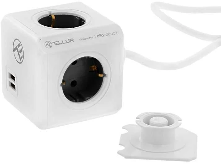 Tellur Power Cube Extended, maitinimo lizdas 4 lizdai + 2xUSB jungtys, 1.5m kabelis baltas