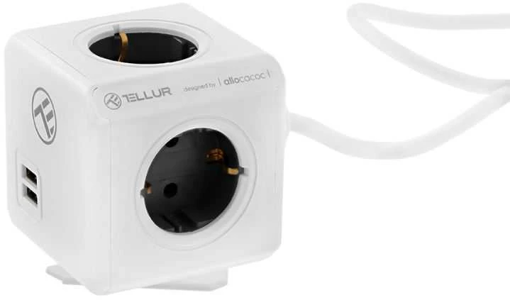 Tellur Power Cube Extended, maitinimo lizdas 4 lizdai + 2xUSB jungtys, 1.5m kabelis baltas