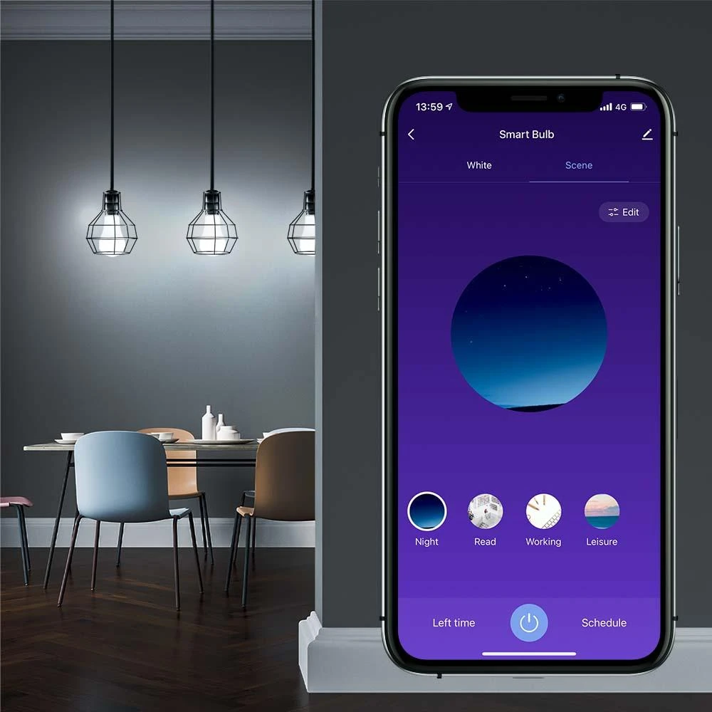 Tellur Smart WiFi Bulb E27, 9W, Baltas/Warm/RGB, Dimmer