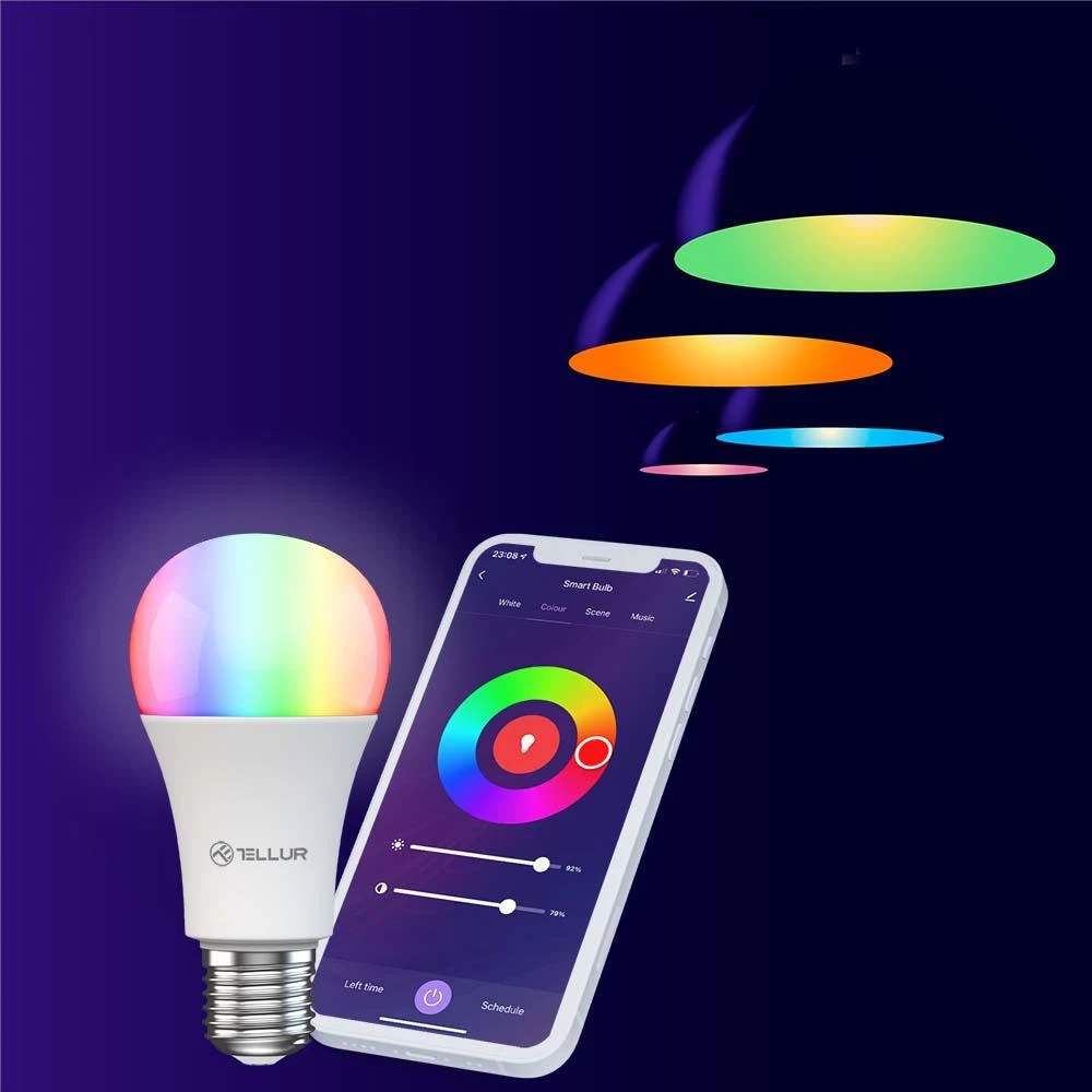 Tellur Smart WiFi Bulb E27, 9W, Baltas/Warm/RGB, Dimmer