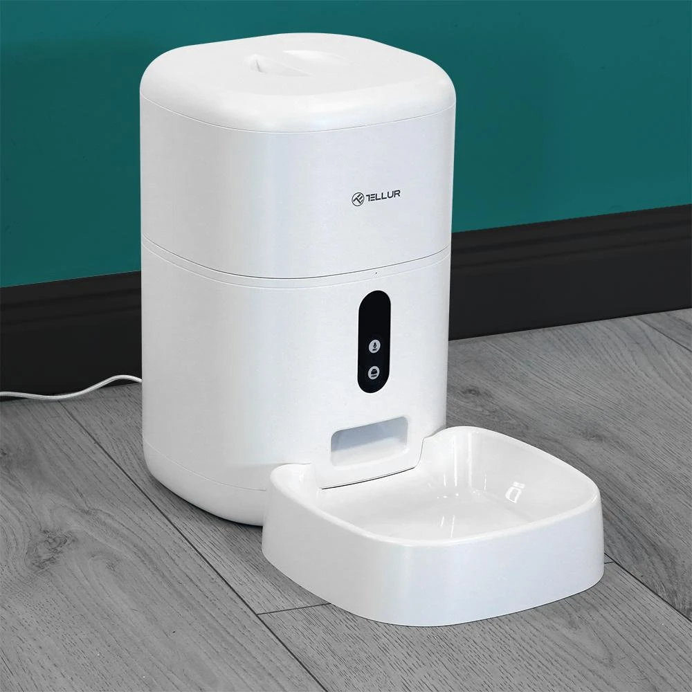 Tellur WiFi Smart Pet Feeder, UltraHD Camera, 4L, Baltas