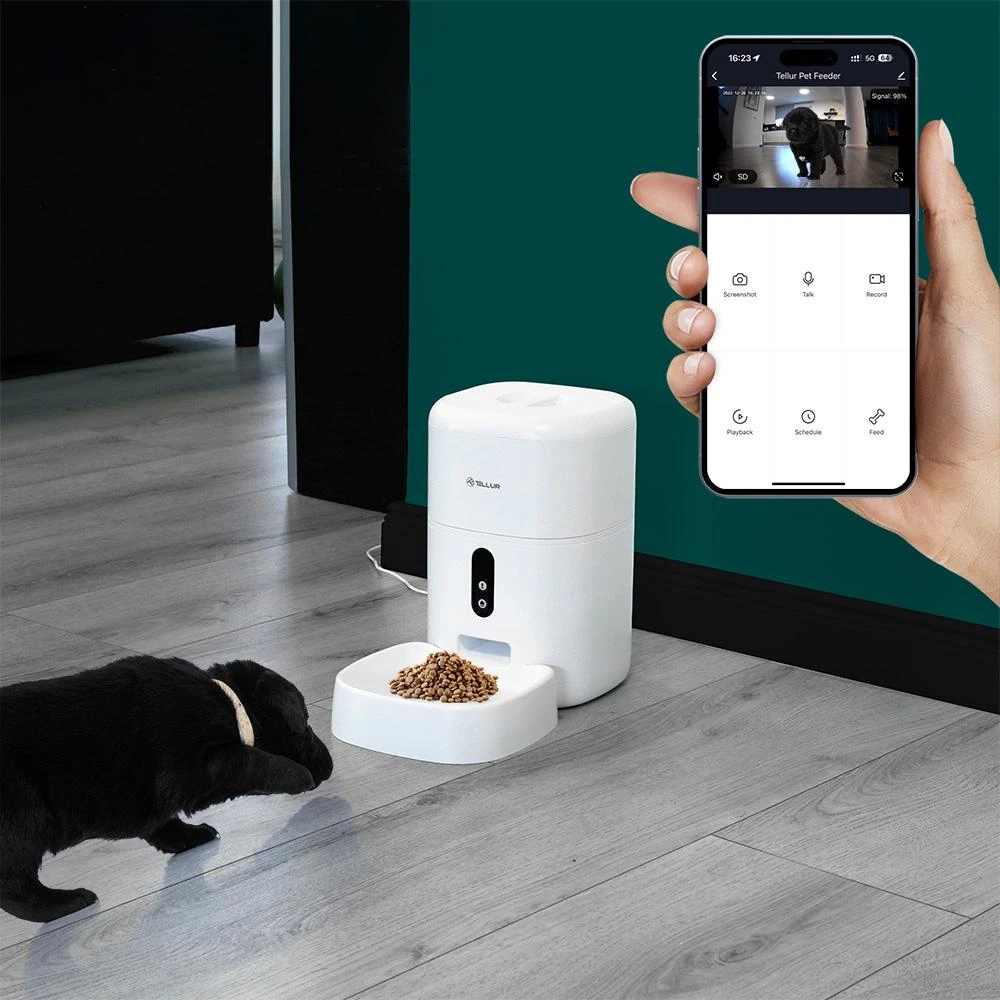 Tellur WiFi Smart Pet Feeder, UltraHD Camera, 4L, Baltas