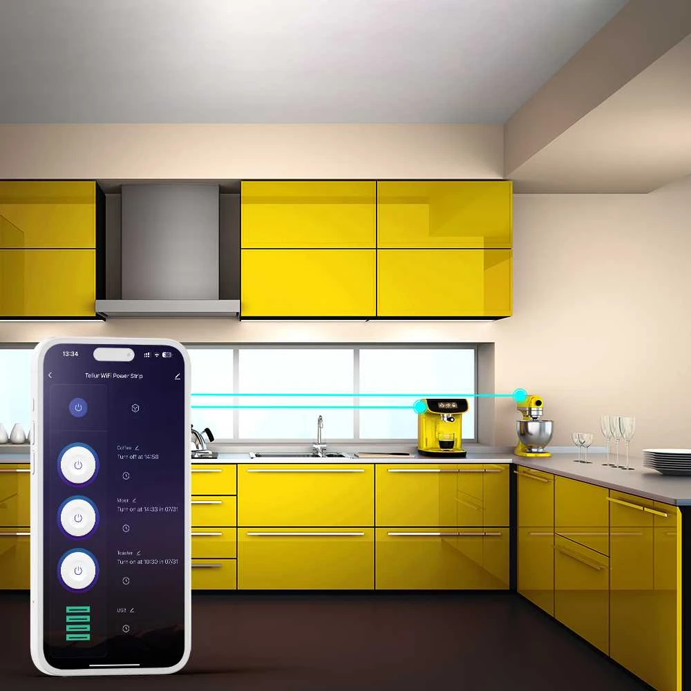 Tellur išmanusis WiFi maitinimo blokas, 3 lizdai, PD30W, QC18W, baltas