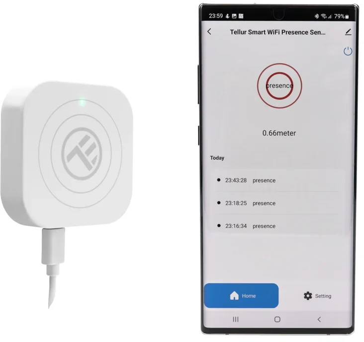 „Tellur“ išmanusis „WiFi“ buvimo jutiklis, mikrobangų radaras 24 GHz, USB-C, Baltas