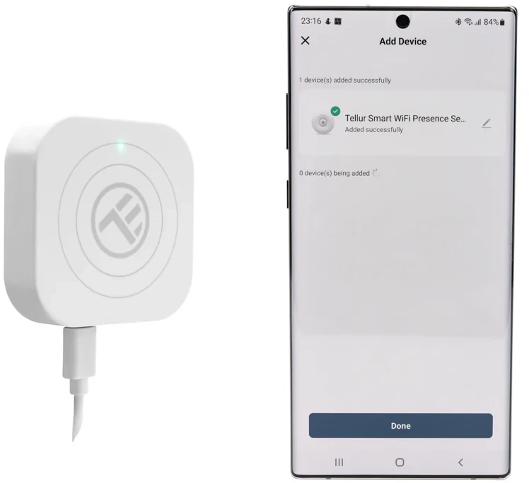 „Tellur“ išmanusis „WiFi“ buvimo jutiklis, mikrobangų radaras 24 GHz, USB-C, Baltas