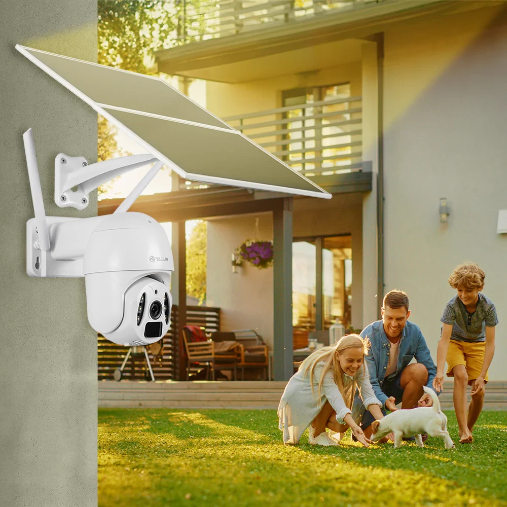 Tellur Smart WiFi Solar Camera, P&amp;T, 3MP, 2K UltraHD, PIR, 20W solar panel, baltas