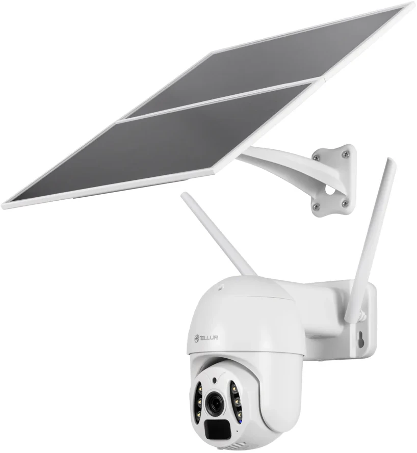 Tellur Smart WiFi Solar Camera, P&amp;T, 3MP, 2K UltraHD, PIR, 20W solar panel, baltas